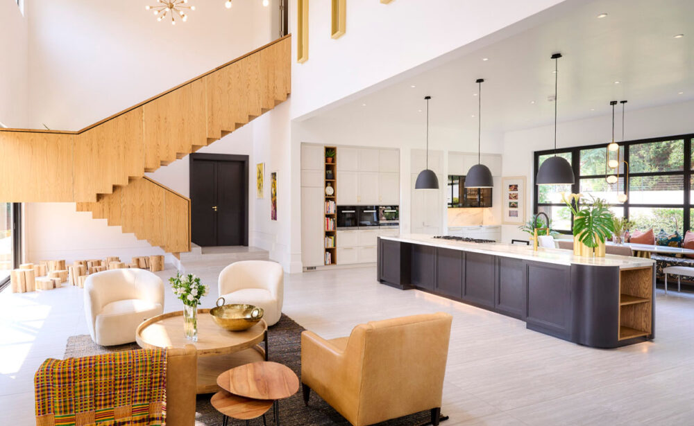 Bespoke residential interior design by edge.ids featuring a luxury modern kitchen and open-plan lounge with premium finishes.